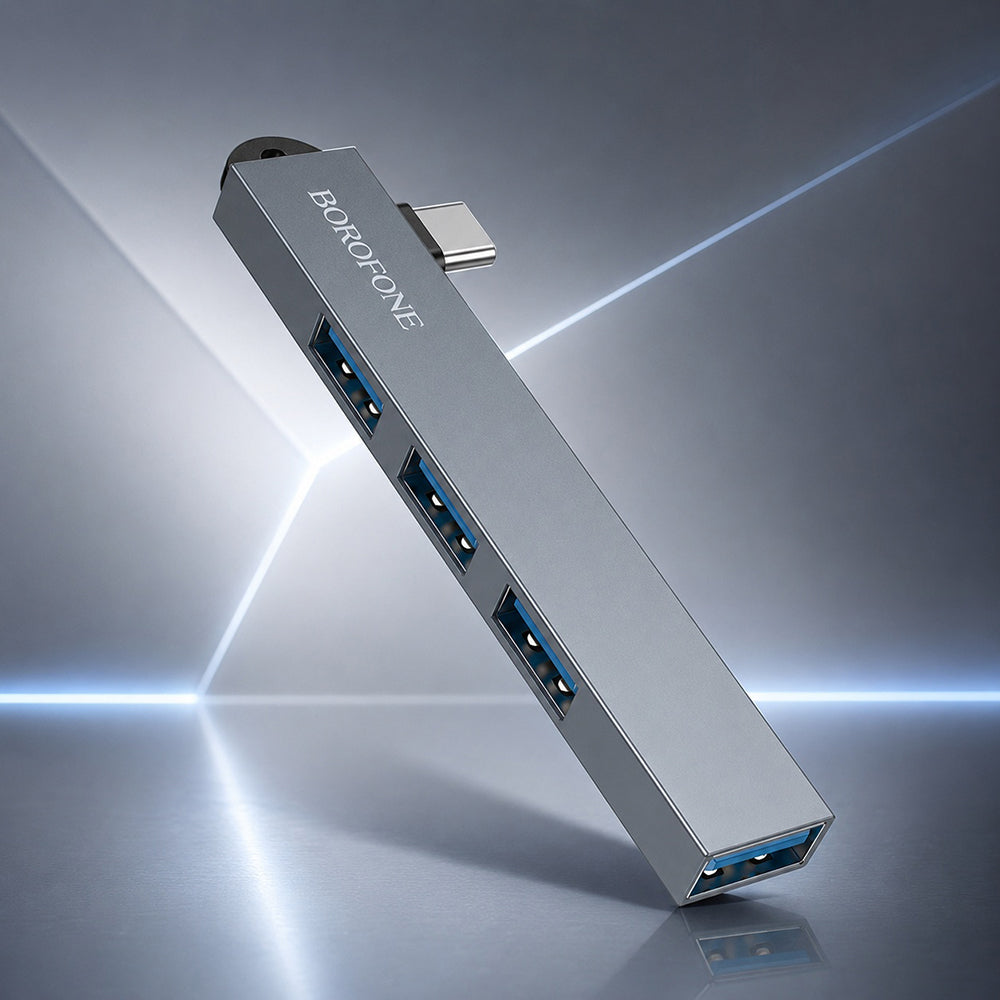 USB-C-hubb Borofone FH1A, 4-i-1, Grå