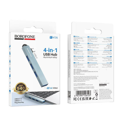 USB-C-hubb Borofone FH1A, 4-i-1, Grå