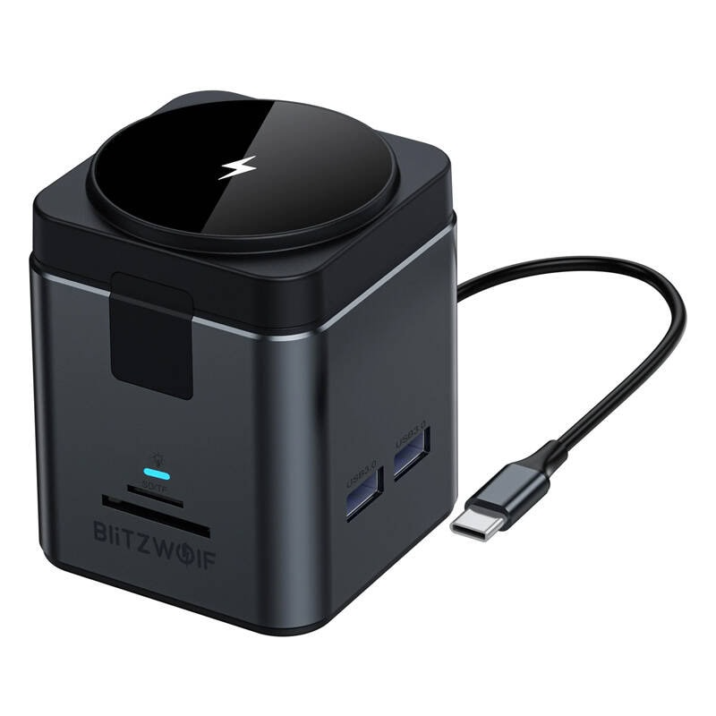 USB-C-hubb med trådlös QI-laddning BlitzWolf BW-TH17, 9i1, svart