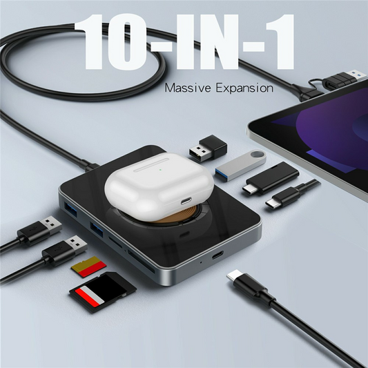 USB-C-hubb med trådlös QI-laddning OEM YC7209, 10in1, grå