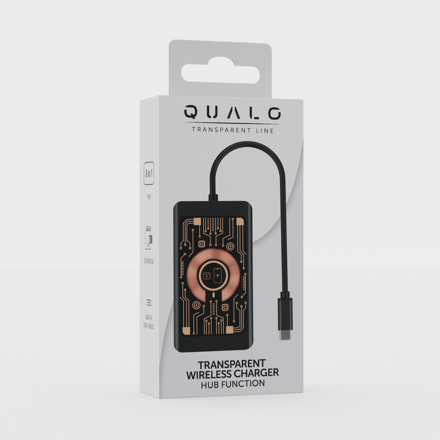 USB-C-hubb med trådlös QI-laddning Qualo QTPB5-HUB-18, 9in1, Grå