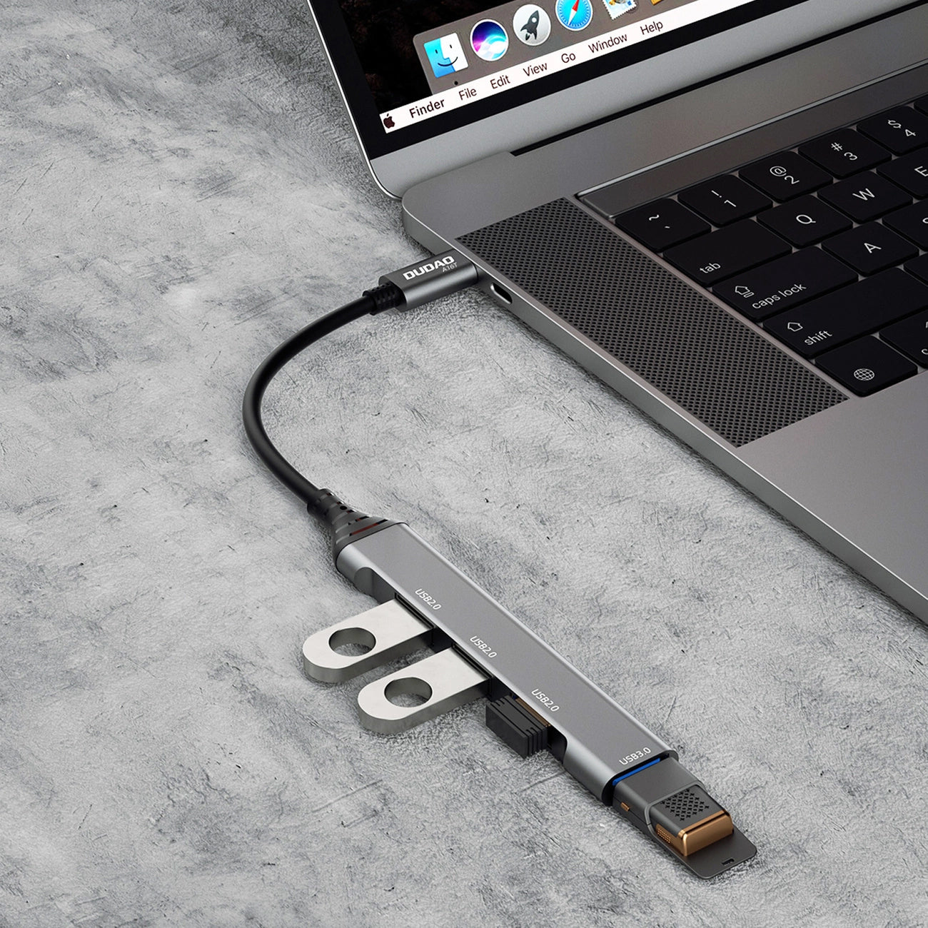 Hub USB-C Dudao A16T, 1 x USB-A 3.0 - 3 x USB-A, Svart