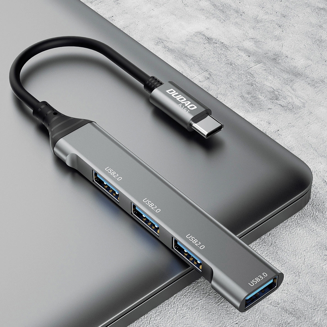 Hub USB-C Dudao A16T, 1 x USB-A 3.0 - 3 x USB-A, Svart