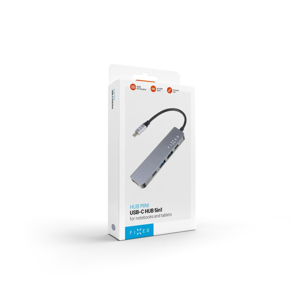 Hub USB-C Fixed, 4in1, Grå