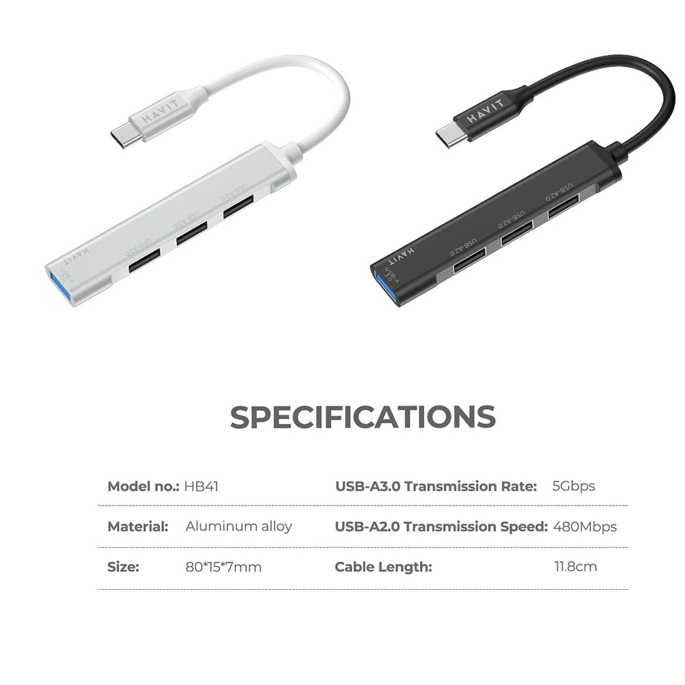 Hub USB-C HAVIT HB41, 4in1, Silver