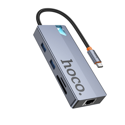 USB-C-hubb HOCO HB52, 2 x USB-A 3.0 - 2 x USB-C - 1 x HDMI - 1 x RJ45 - 1 x SD - 1 x microSD, Grå