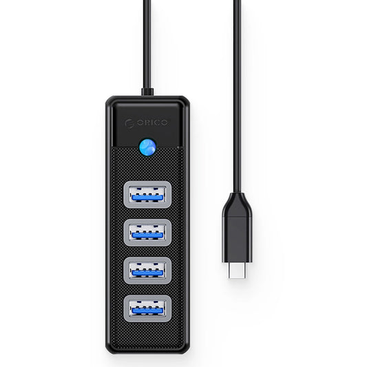 Hub USB-C Orico PW4U-C3, 4 x USB-A 3.0, Svart