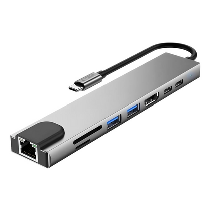 USB-C-hubb Tech-Protect HB09, 2 x USB-A 3.0 - 2 x USB-C - 1 x HDMI - 1 x RJ45 - 1 x SD - 1 x microSD, Grå