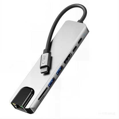 USB-C-hubb Tech-Protect HB09, 2 x USB-A 3.0 - 2 x USB-C - 1 x HDMI - 1 x RJ45 - 1 x SD - 1 x microSD, Grå