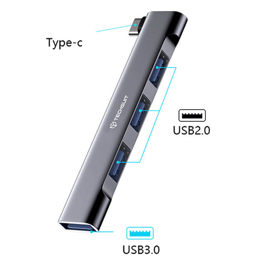 Hub USB-C Techsuit H13 ZenithDock, 4in1, Grå