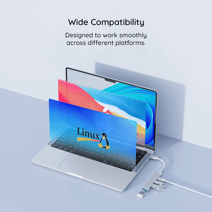 Hub USB-C Techsuit H18 PolarisBridge, 4in1, Grå Vit