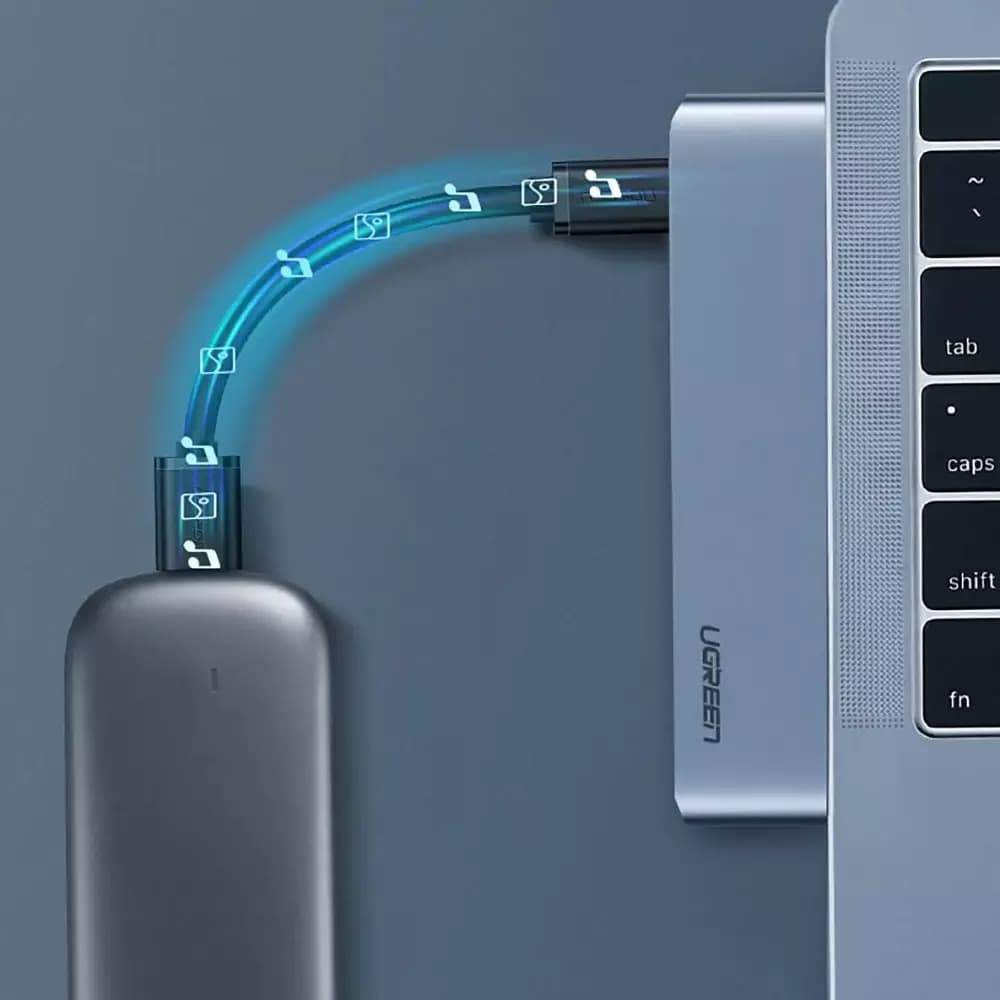 Hub USB-C UGREEN CM251 för Apple MacBook Pro / Air, 3 x USB-A 3.0 - 1 x USB-C - 1 x SD - 1 x microSD, Grå