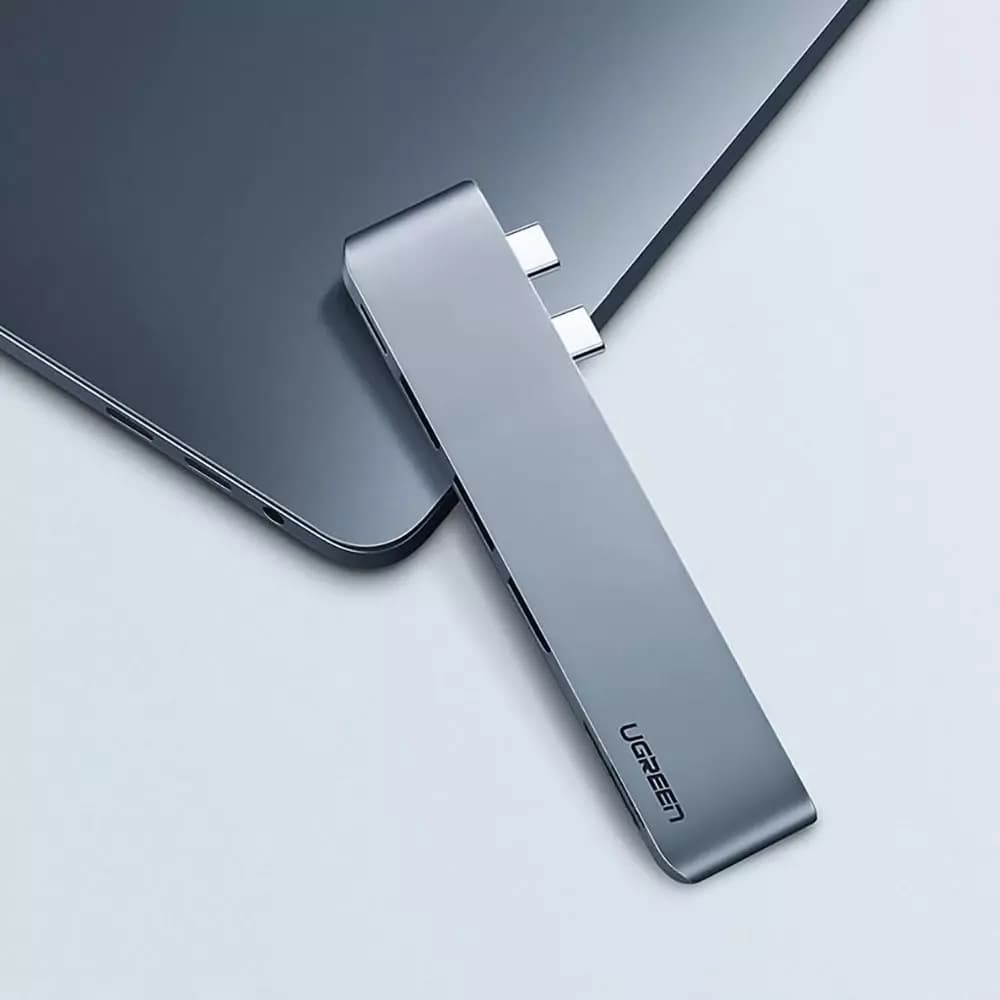 Hub USB-C UGREEN CM251 för Apple MacBook Pro / Air, 3 x USB-A 3.0 - 1 x USB-C - 1 x SD - 1 x microSD, Grå