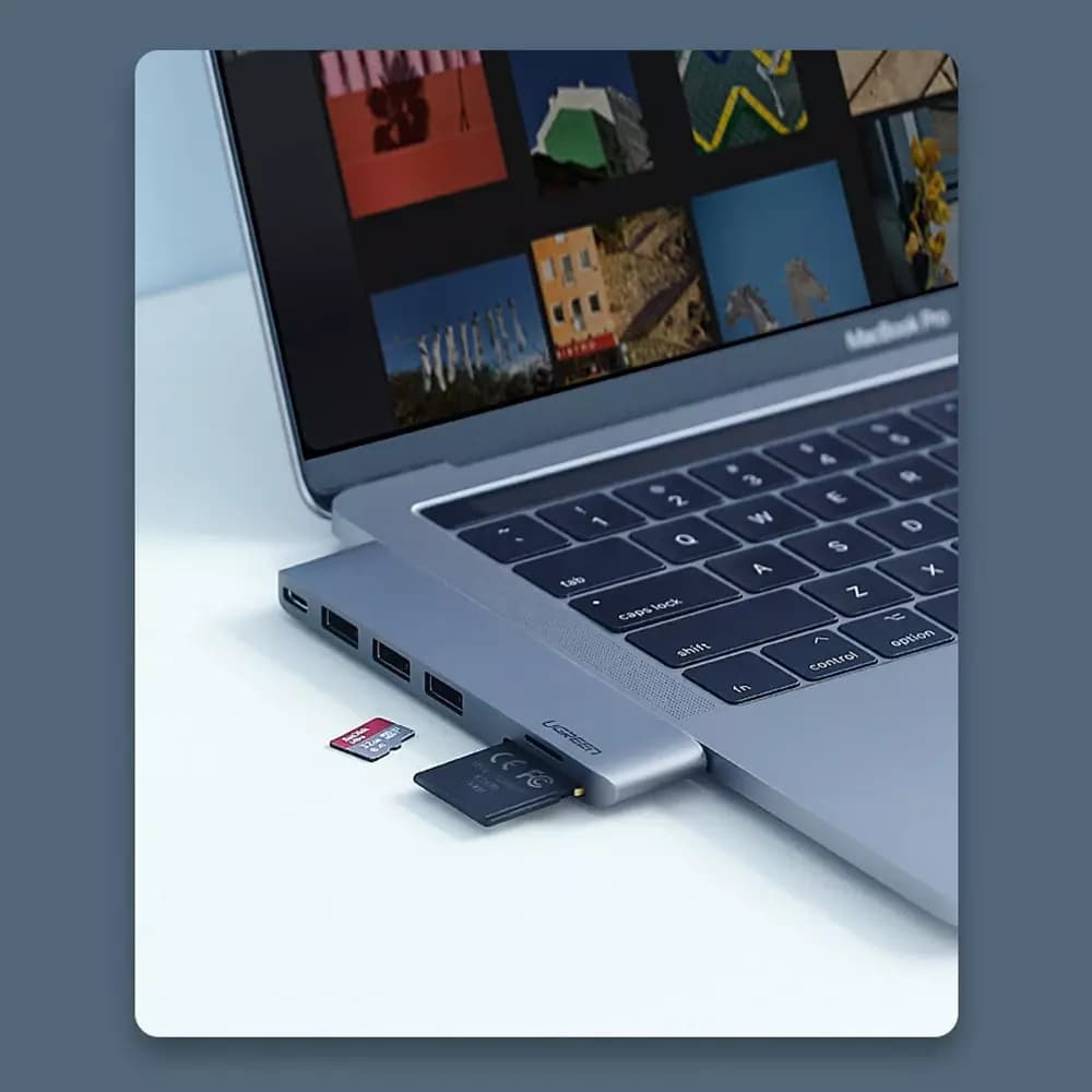 Hub USB-C UGREEN CM251 för Apple MacBook Pro / Air, 3 x USB-A 3.0 - 1 x USB-C - 1 x SD - 1 x microSD, Grå