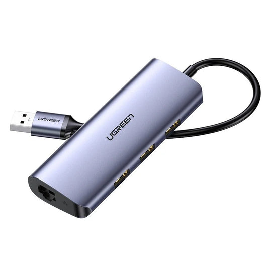 Hub USB-C UGREEN CM252, 3 x USB-A 3.0 - 1 x USB-C - RJ45, Grå