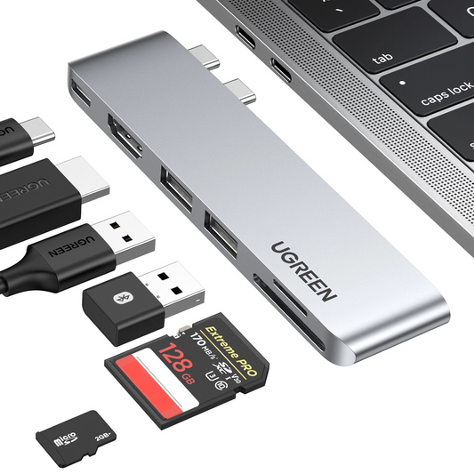 USB-C-hubb UGREEN CM380 (80856) för Apple MacBook Pro / Air-serien, 2 x USB-A 3.0 - 1 x USB-C - 1 x HDMI - 1 x SD - 1 x microSD