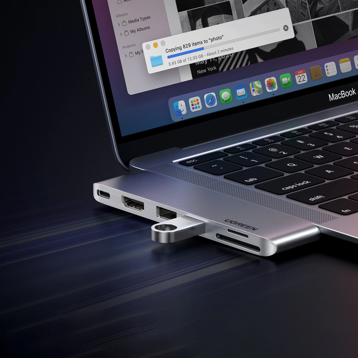USB-C-hubb UGREEN CM380 (80856) för Apple MacBook Pro / Air-serien, 2 x USB-A 3.0 - 1 x USB-C - 1 x HDMI - 1 x SD - 1 x microSD