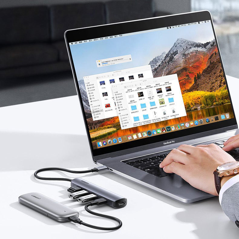 Hub USB-C UGREEN CM417, 4 x USB-A 3.2 - 1 x HDMI, Grå