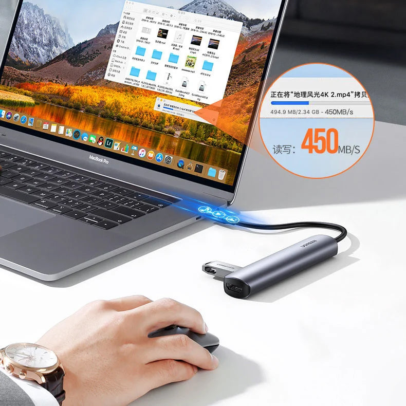 Hub USB-C UGREEN CM417, 4 x USB-A 3.2 - 1 x HDMI, Grå