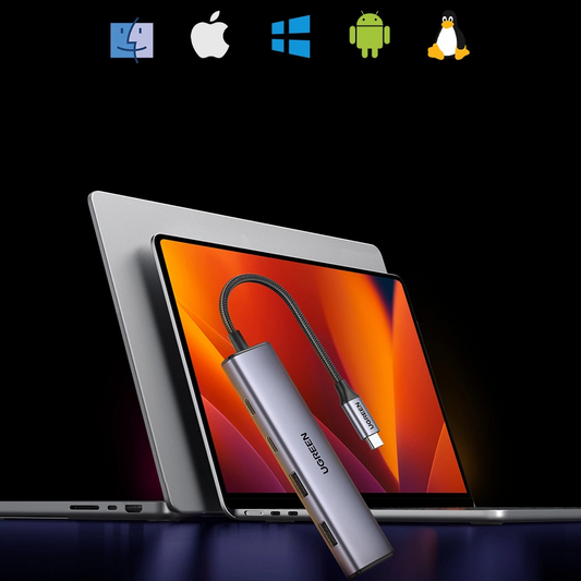 USB-C-hubb UGREEN CM473, 2 x USB-A 3.0 - 2 x USB-C, 0,20 cm, Grå