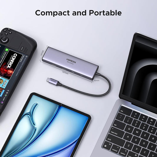 USB-C-hubb UGREEN CM498 (15375), 2 x USB-A - 3 x USB-C - 1 x HDMI - 1 x RJ45 - 1 x SD - 1 x microSD, Grå