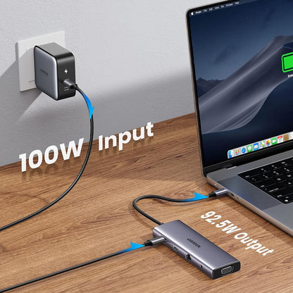 UGREEN CM498 USB-C Hub (15601), 3 x USB-A 3.0 - 1 x USB-C - 1 x HDMI - 1 x VGA - 1 x 3.5mm Jack - 1 x RJ45 - 1 x SD - 1 x microSD, Gray