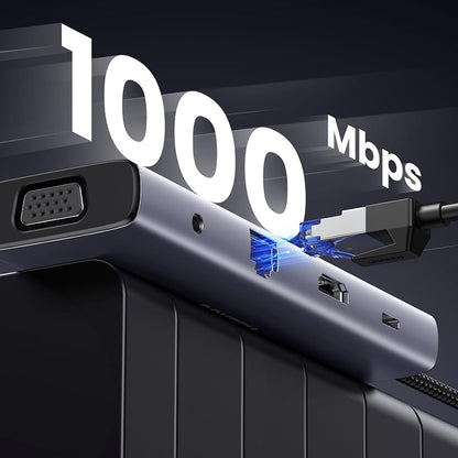 UGREEN CM498 USB-C Hub (15601), 3 x USB-A 3.0 - 1 x USB-C - 1 x HDMI - 1 x VGA - 1 x 3.5mm Jack - 1 x RJ45 - 1 x SD - 1 x microSD, Gray