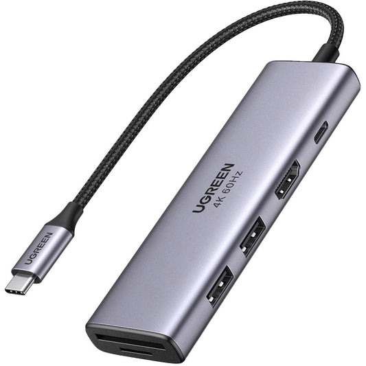 Hub USB-C UGREEN CM511 (60384), 2 x USB-A 3.0 - 1 x USB-C - 1 x HDMI - 1 x SD - 1 x microSD, Grå