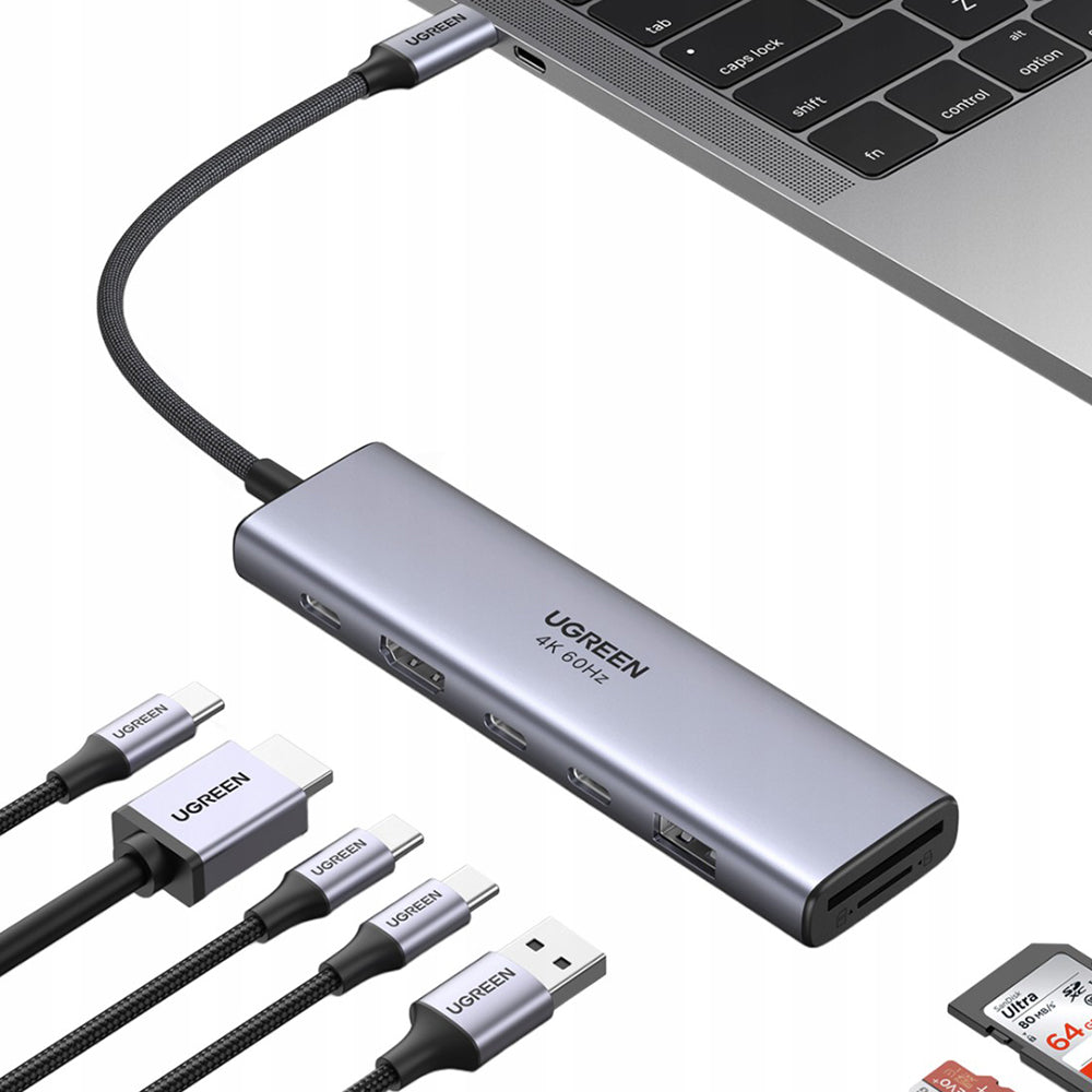 Hub USB-C UGREEN CM511 (45521), 1 x USB-A 3.2 - 3 x USB-C - 1 x HDMI - 1 x SD - 1 x microSD, Grå