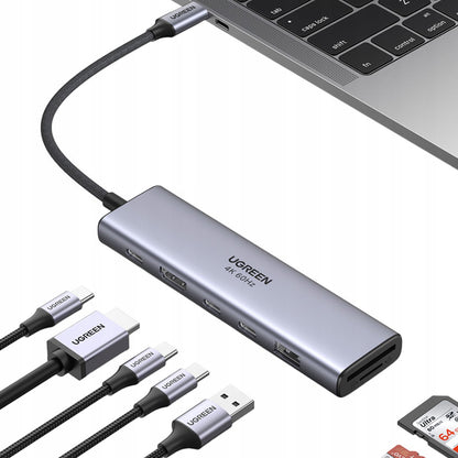Hub USB-C UGREEN CM511 (45521), 1 x USB-A 3.2 - 3 x USB-C - 1 x HDMI - 1 x SD - 1 x microSD, Grå