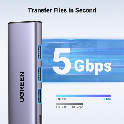 Hub USB-C UGREEN CM511, 3 x USB-A 3.0 - 1 x USB-C - 1 x HDMI, Grå