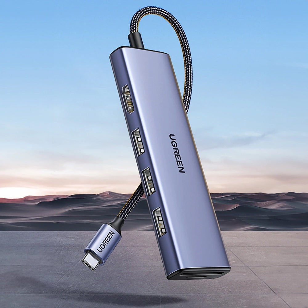 Hub USB-C UGREEN CM511 (20956A), 3 x USB-A 3.0 - 1 x HDMI - 1 x SD - 1 x microSD, Grå