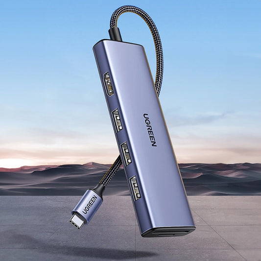 Hub USB-C UGREEN CM511 (20956A), 3 x USB-A 3.0 - 1 x HDMI - 1 x SD - 1 x microSD, Grå