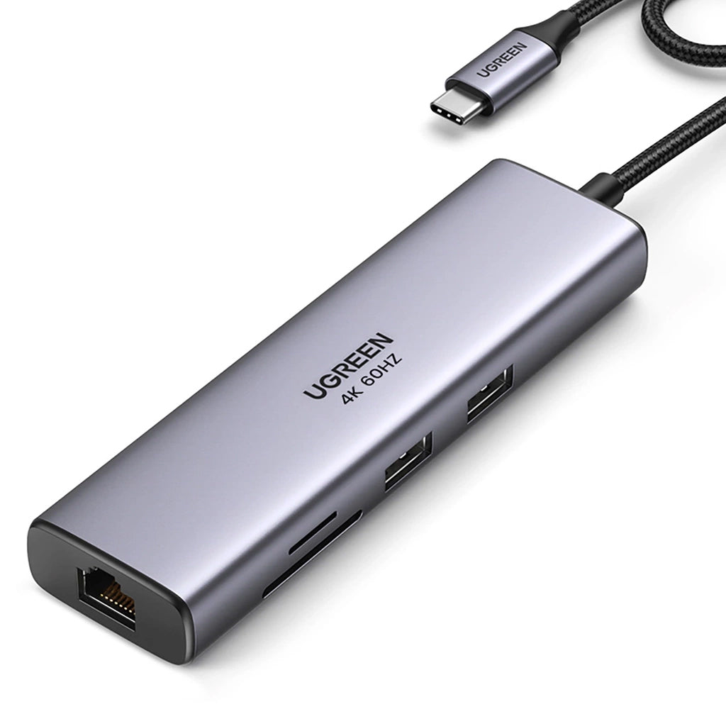 Hub USB-C UGREEN CM512, 2 x USB-A 3.0 - 1 x USB-C - 1 x HDMI - 1 x SD - 1 x microSD - RJ45, Grå