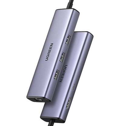Hub USB-C UGREEN CM512 (15598), 3 x USB-A 3.0 - 1 x USB-C - 1 x HDMI - 1 x RJ45, Grå