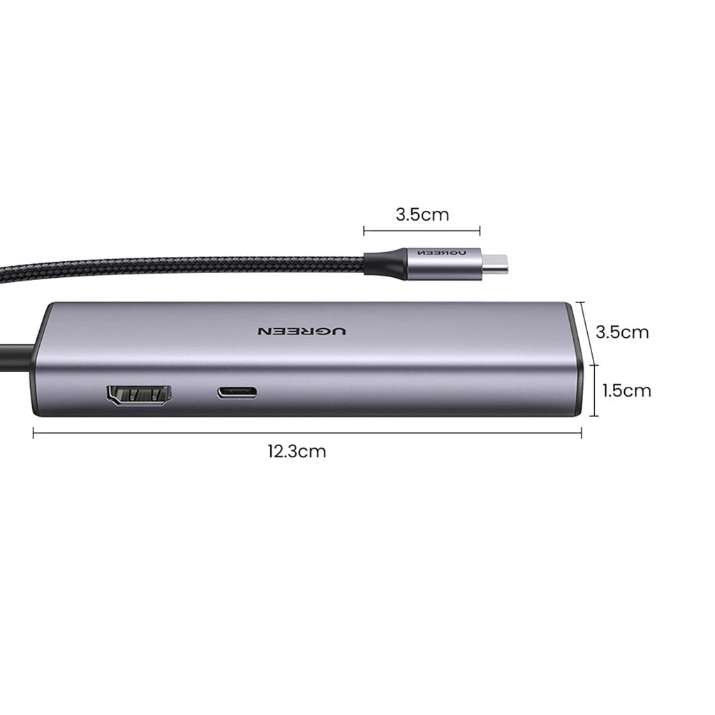 Hub USB-C UGREEN CM512, 2 x USB-A 3.0 - 1 x USB-C - 1 x HDMI - 1 x SD - 1 x microSD - RJ45, Grå