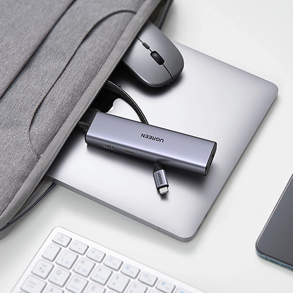 Hub USB-C UGREEN CM512, 2 x USB-A 3.0 - 1 x USB-C - 1 x HDMI - 1 x SD - 1 x microSD - RJ45, Grå