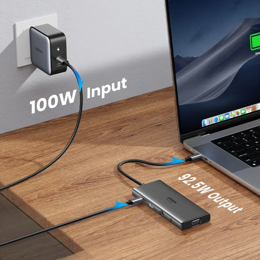 UGREEN CM639 USB-C Hub (45520), 2 x USB-A 3.2 - 3 x USB-C - 1 x HDMI - 1 x VGA - 1 x 3.5mm Jack - 1 x RJ45 - 1 x SD - 1 x microSD, Gray