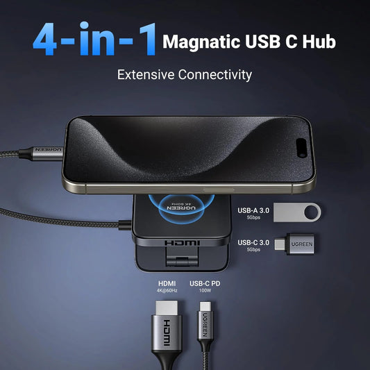 Hub USB-C UGREEN CM801, 1 x USB-A 3.0 - 2 x USB-C - 1 x HDMI, Grå