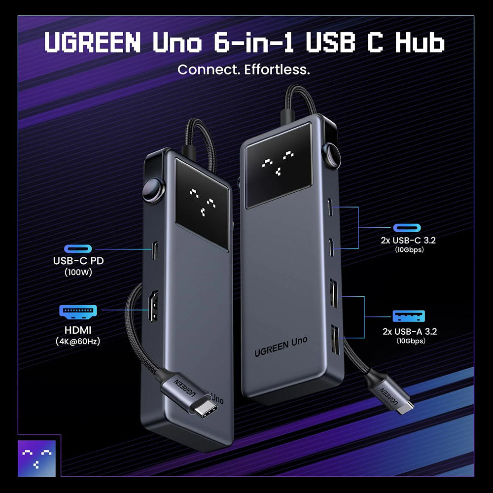 USB-C-hubb UGREEN Uno (75177), 2 x USB-A 3.2 - 3 x USB-C - 1 x HDMI, Grå