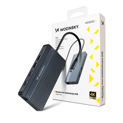 Hub USB-C WZK WDS03Y5S, 1 x USB-A 3.1 - 2 x USB-A - 5 x USB-C - 2 x HDMI - 1 x Jack 3.5mm - 1 x RJ45 - 1 x SD - 1 x microSD, Grå