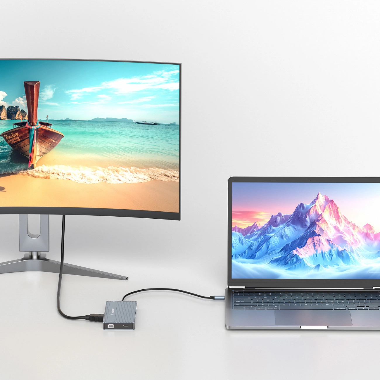 Hub USB-C WZK WDS03Y5S, 1 x USB-A 3.1 - 2 x USB-A - 5 x USB-C - 2 x HDMI - 1 x Jack 3.5mm - 1 x RJ45 - 1 x SD - 1 x microSD, Grå