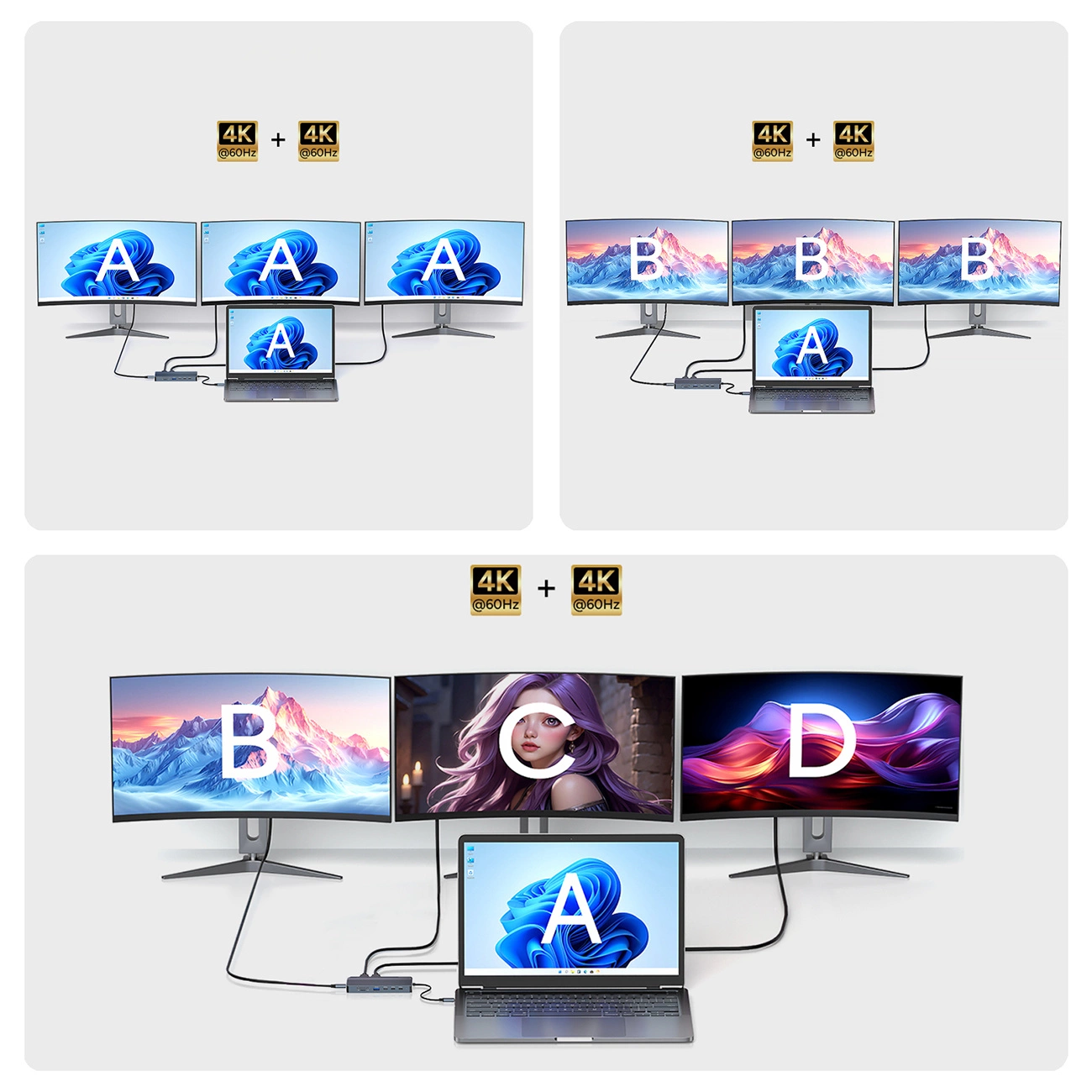 Hub USB-C WZK WDS03Y5S, 1 x USB-A 3.1 - 2 x USB-A - 5 x USB-C - 2 x HDMI - 1 x Jack 3.5mm - 1 x RJ45 - 1 x SD - 1 x microSD, Grå