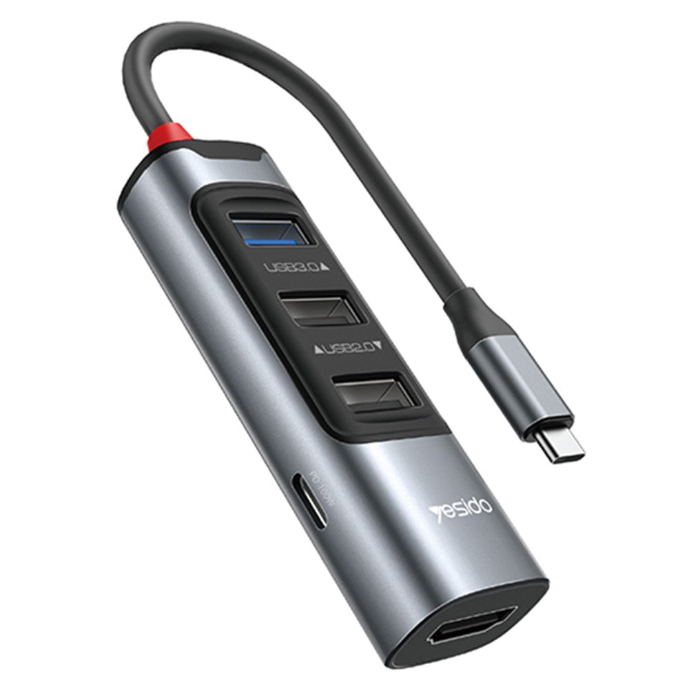 USB-C-hubb Yesido HB22, 5-i-1, Grå