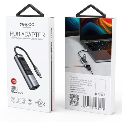 USB-C-hubb Yesido HB22, 5-i-1, Grå