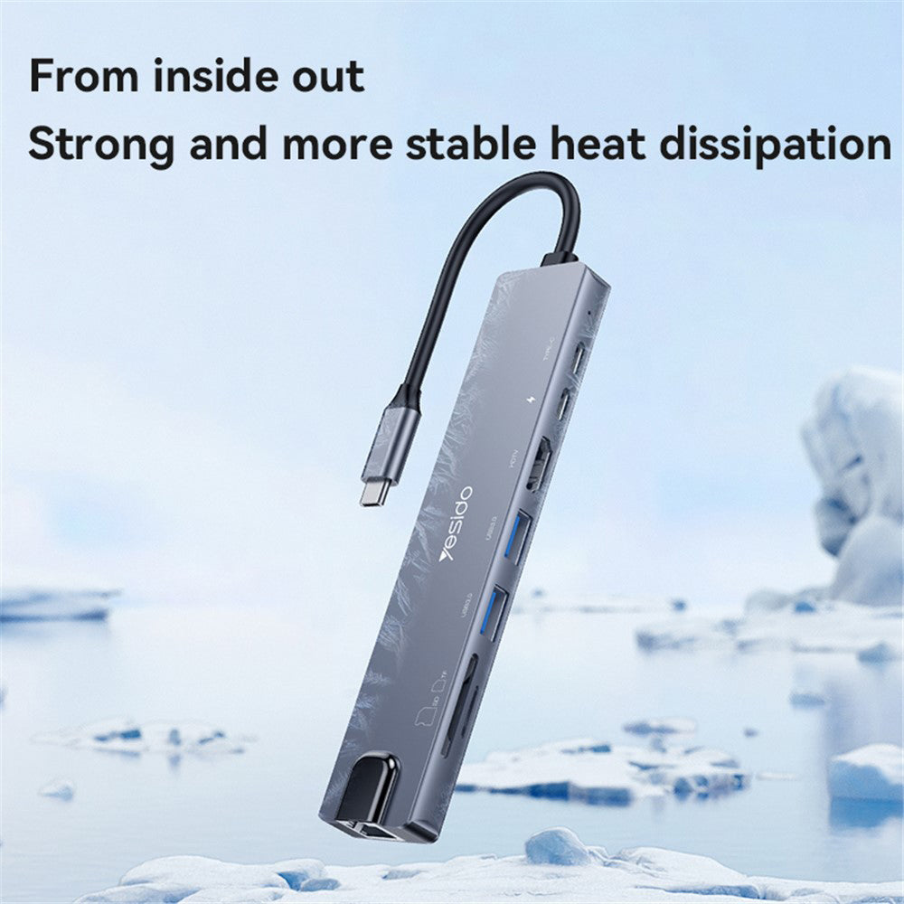 USB-C-hubb Yesido HB27, 8-i-1, Grå