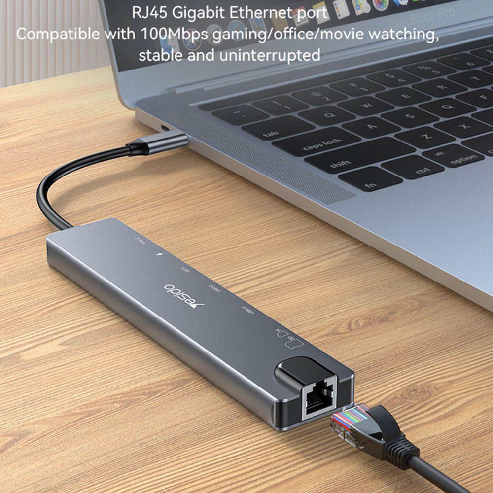 USB-C-hubb Yesido HB27, 8-i-1, Grå