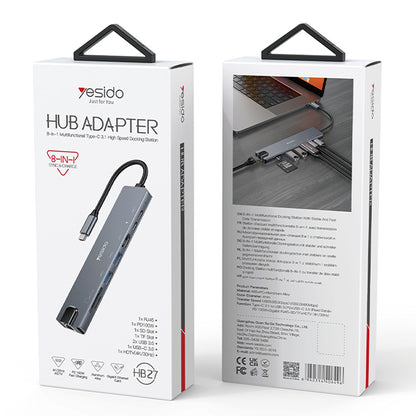 USB-C-hubb Yesido HB27, 8-i-1, Grå