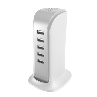 Dudao A5EU laddstation, 25W, 5A, 5 x USB-A, vit