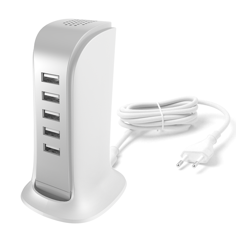 Dudao A5EU laddstation, 25W, 5A, 5 x USB-A, vit